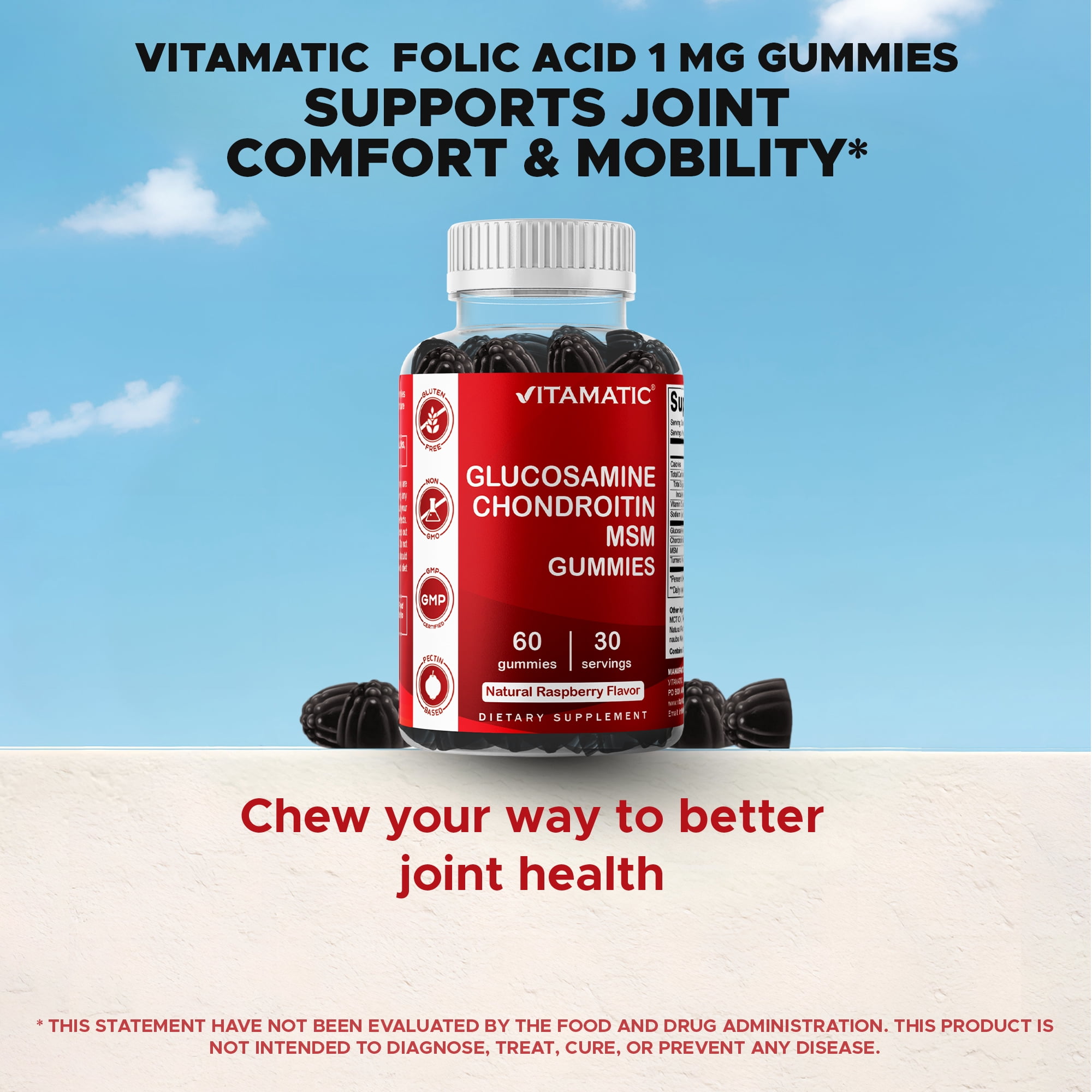 2 Pack Vitamatic Glucosamine Chondroitin Gummies with MSM & Vitamin E - Joint Support - 60 Pectin Based Gummies