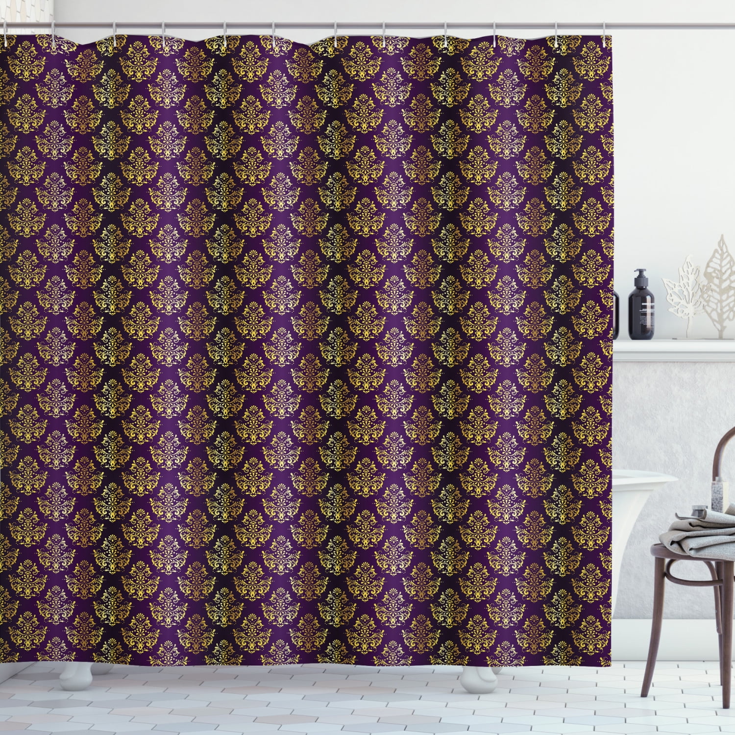 Baroque Shower Curtain, Repeating Composed of Dots Strokes and Flourishes Vintage Feels, Fabric