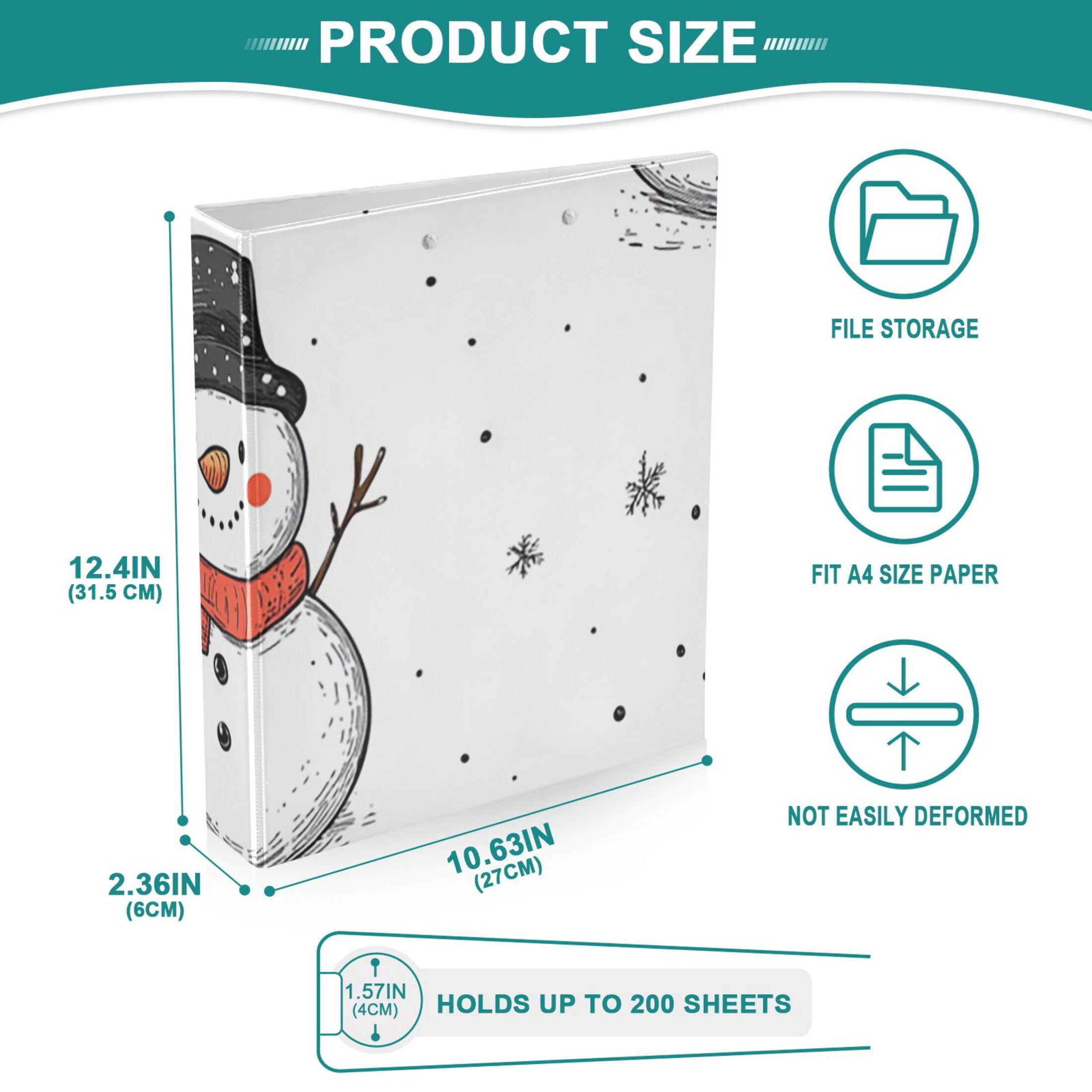 Snowman Snow 3 Ring Binders 1.5 inch Hardcover File Folders with Interior Pockets A4 Size Organizer for School Office Hospital Set of 2