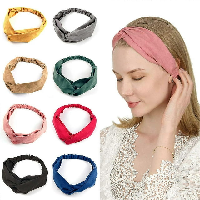 Boho Headbands for Women Fashion Hair Accessories - Twisted Elastic Head Bands 8 Pack (Set A)