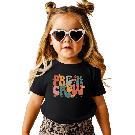 Pre-K Crew Shirt for Girls Colorful Retro First Day of School Tee for Kids Black Shirt 3T
