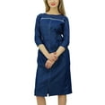 thumbnail image 4 of Bimba Women's 3/4 Sleeve Round Neck Blue Denim Dress Casual Shift Dress, 4 of 8