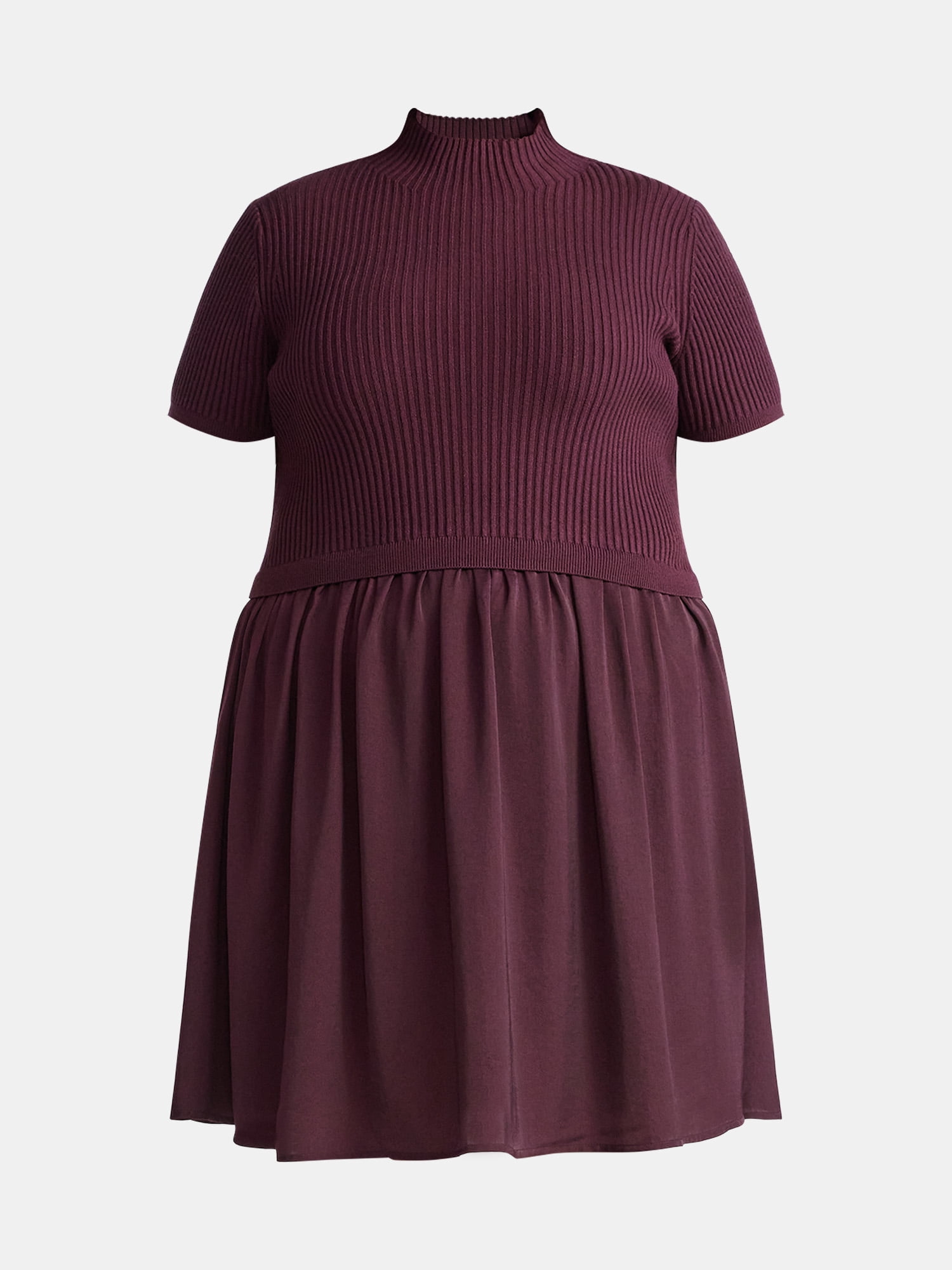 Terra & Sky Women's Plus Short Sleeve Mini Mixed Media Dress, Sizes 0X-5X