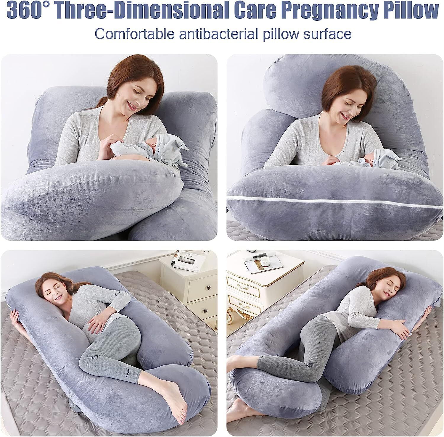 SHANNA Pregnancy Pillow 57 inches J Shape Full Body Maternity Pillow Belly Countered Support for Pregnant Women, Dark Gray