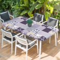 thumbnail image 2 of Spring Floral Table Cloths for 6 Foot Rectangle Tables, Dark Purple Flowers Patchwork Grid Bohemia Patio Waterproof Elastic Fitted Tablecloths, Washable Rectangular Table Cover for Camping, 2 of 8