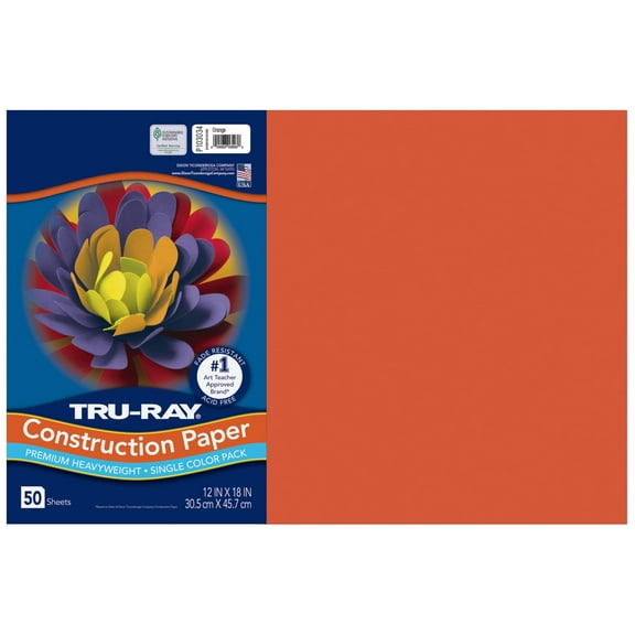 Tru-Ray® Construction Paper, 50% AIF9 Recycled, 12" x 18", Orange, Pack Of 50