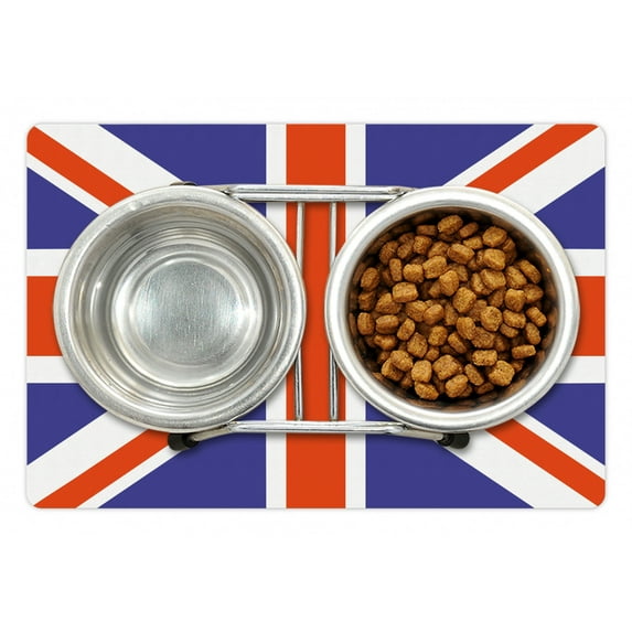 Union Jack Pet Mat for Food and Water, Classic Traditional Flag United Kingdom Modern British Loyalty, Non-Slip Rubber Mat for Dogs and Cats, 18" X 12", by Ambesonne
