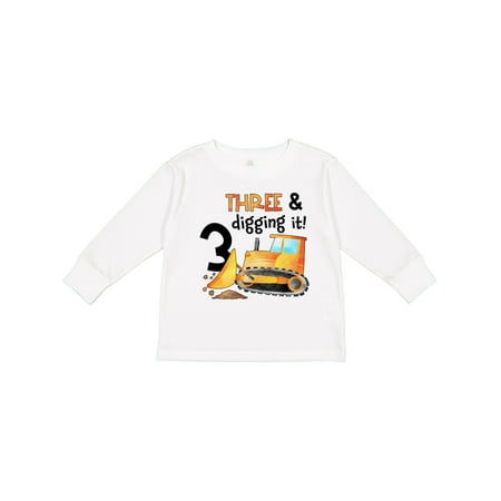 

Inktastic Three and Digging It Bulldozer 3rd Birthday Gift Toddler Boy or Toddler Girl Long Sleeve T-Shirt