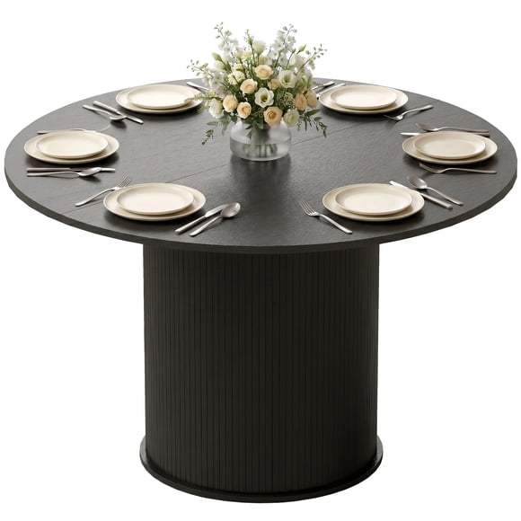 HOMCOM Table à Manger Ronde, Table de Cuisine avec Base Piédestal Cannelée, Noir