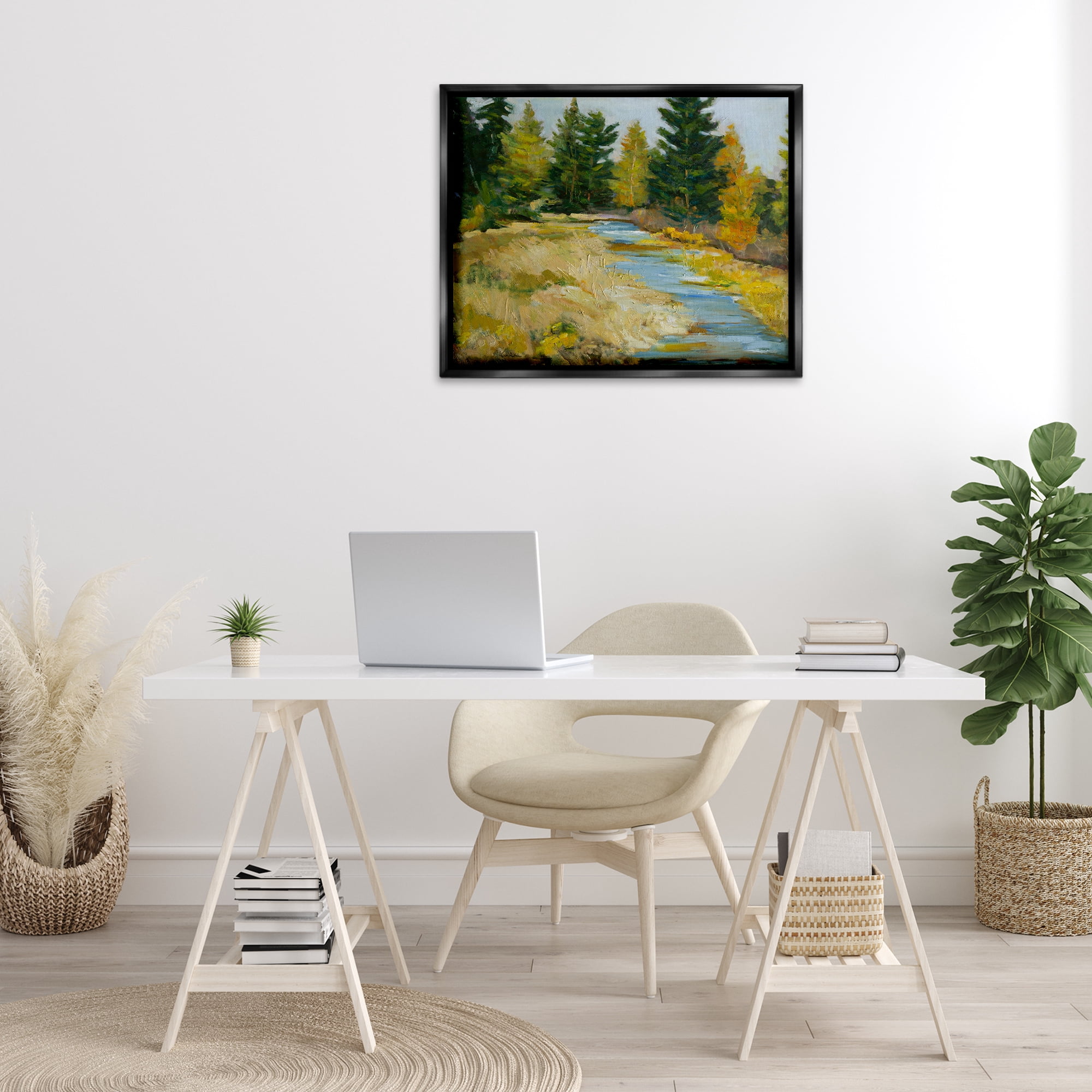 Stupell Industries A Fine Creekside Landscape Landscape & Nature Painting Black Floater Framed Canvas Art Print Wall Art, 31 x 25