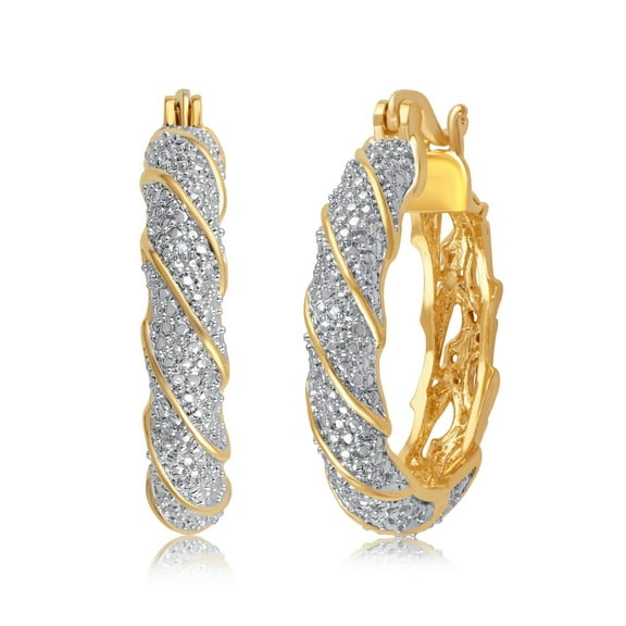 Luxurious 0.02 Cttw Natural Diamond Accent Twisted Hoop Earrings In 14K Yellow Gold Plated
