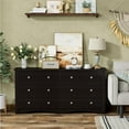 thumbnail image 6 of Shahoo Wood Dresser for Bedroom, Wide Chest of Drawers with 6 Drawers,Storage Tower Unit, Modern Closet Store Organizer for Living Room, Hallway (Brown), 6 of 6
