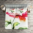 thumbnail image 2 of Ambesonne Garden Quilted Coverlet 3 Pcs, Flowering Poppy, King Size, Red Green White, 2 of 2