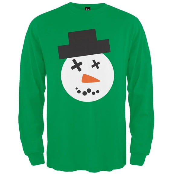 Snowman Face Ugly Christmas Sweater Green Adult Long Sleeve T-Shirt - Medium