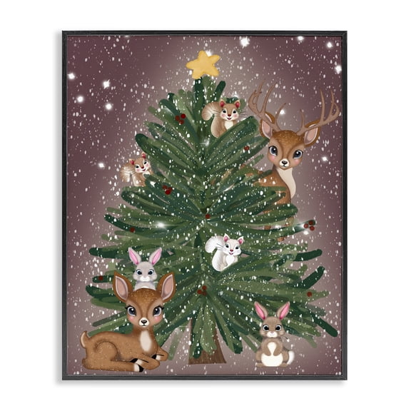 Stupell Industries Christmas Tree Fun Animals Black Framed Giclee Art, design by Drew McInerney, 14 x 11