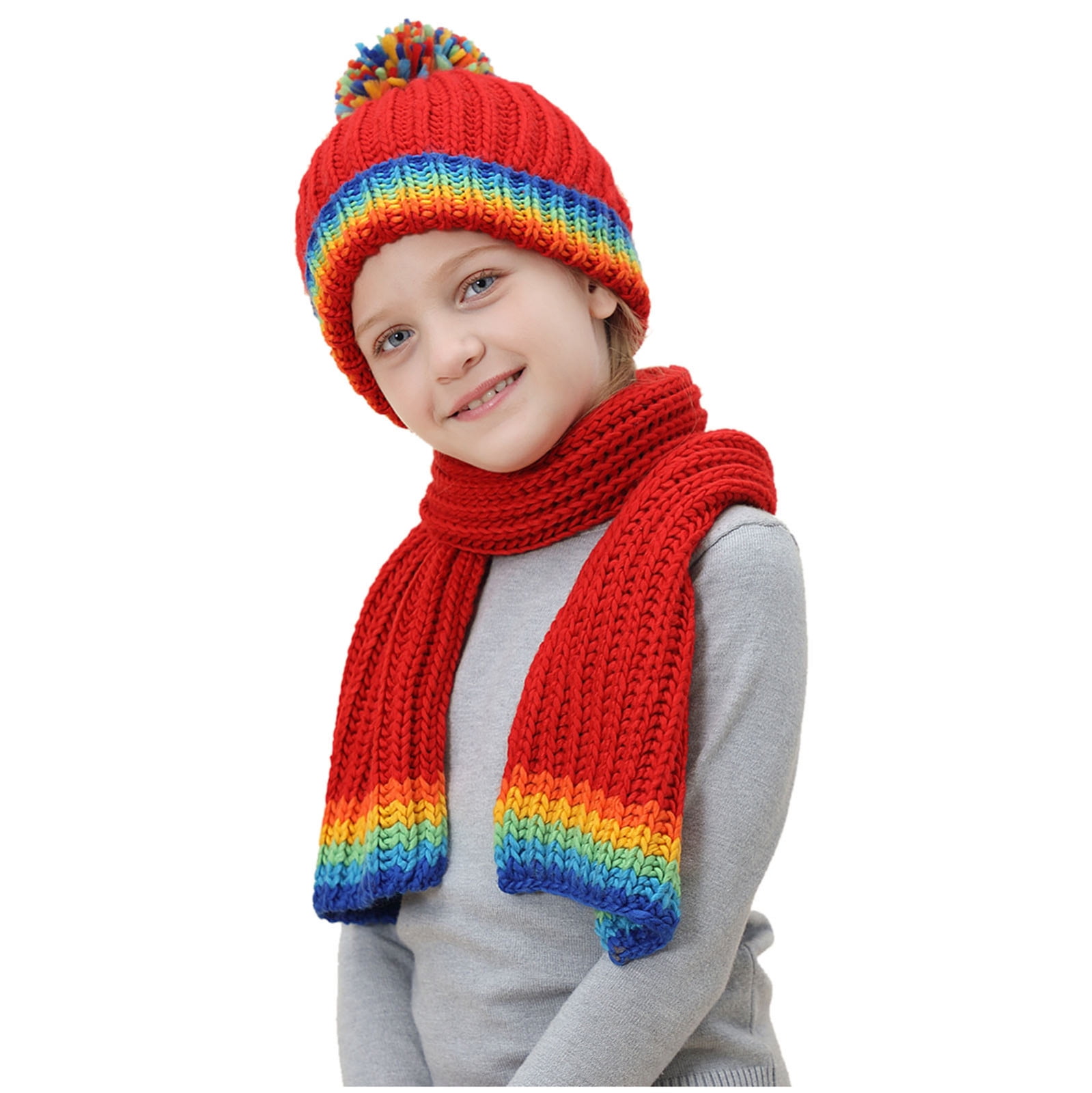 Kayannuo Back to School Clearance Fashion Kids Knitted Wool Scarf Hat  Pompom Cap Set Warm Winter + Face Mask Christmas Gifts