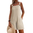 thumbnail image 2 of Daiosportswear Women'S Rompers Sleeveless Square Neck Jumpsuits Wide Leg Bib Overall with Pockets Outfit Casual Beach,Shorts Pants for Women Beige XL(XL), 2 of 9