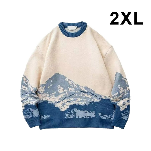 Wweixi Harajuku Pull Vintage Japonais Style Neige Montagne Tricot Pull Large Bleu XXL Walmart