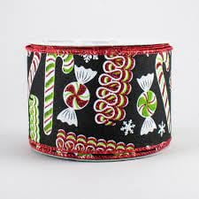 Ribbon Candy Christmas Wired Edge Ribbon - 2.5" x 10 Yards (Black)