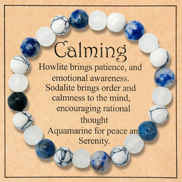 Calmante Pulseras para Mujeres Hombres Ansiedad Regalo para Adultos Pulsera de Piedra Natural Handamde Howlite Aguamarina Cristal Pulsera Salud Mental