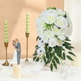 thumbnail image 3 of Lyacmy Wedding Bouquets for Bride Bridesmaid, 15.4 Inch White Artificial Roses Flowers Wedding Decoration, 3 of 5
