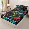 thumbnail image 2 of Manfei Monster Truck Zipper Full Size Comforter Sets with Fitted Sheet and 2 Pillowcases,Boys Friendly Pattern Zipper Bedding Set,Black,Black Reversible,4pcs, 2 of 8