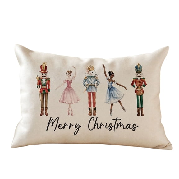 Nutcracker Merry Christmas Lumbar Throw Pillow, 20" x 12" Linen Decor Pillow for Sofa Couch Bedroom Holiday Home Decoration