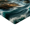 thumbnail image 2 of Ambesonne Cat Fitted Sheet, Stormy Ocean Pirate Kitty Ship, Queen Size, Dark Slate Blue and Amber, 2 of 3