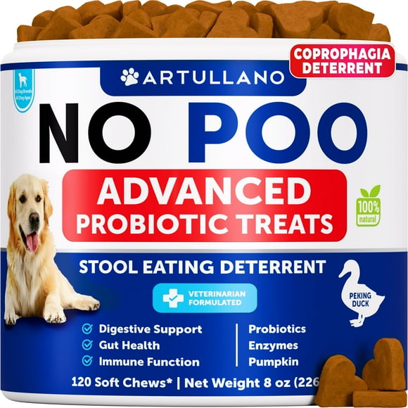 Suplemento para perros Artullano No Poo Chews, probióticos, calabaza