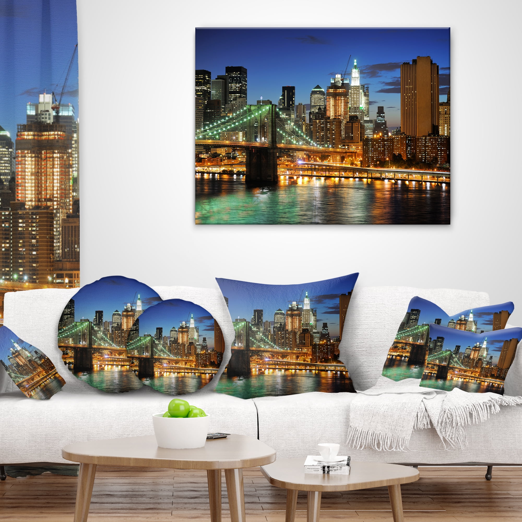 Designart Big Apple after Sunset - Cityscape Photo Throw Pillow - 18x18