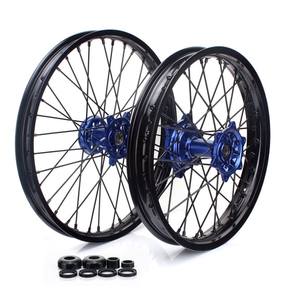 For YAMAHA 21"x1.6" 19"x2.15" CNC Spoked Wheel Blue Hub Set YZ125 YZ250 1999 00 01 02 03-25