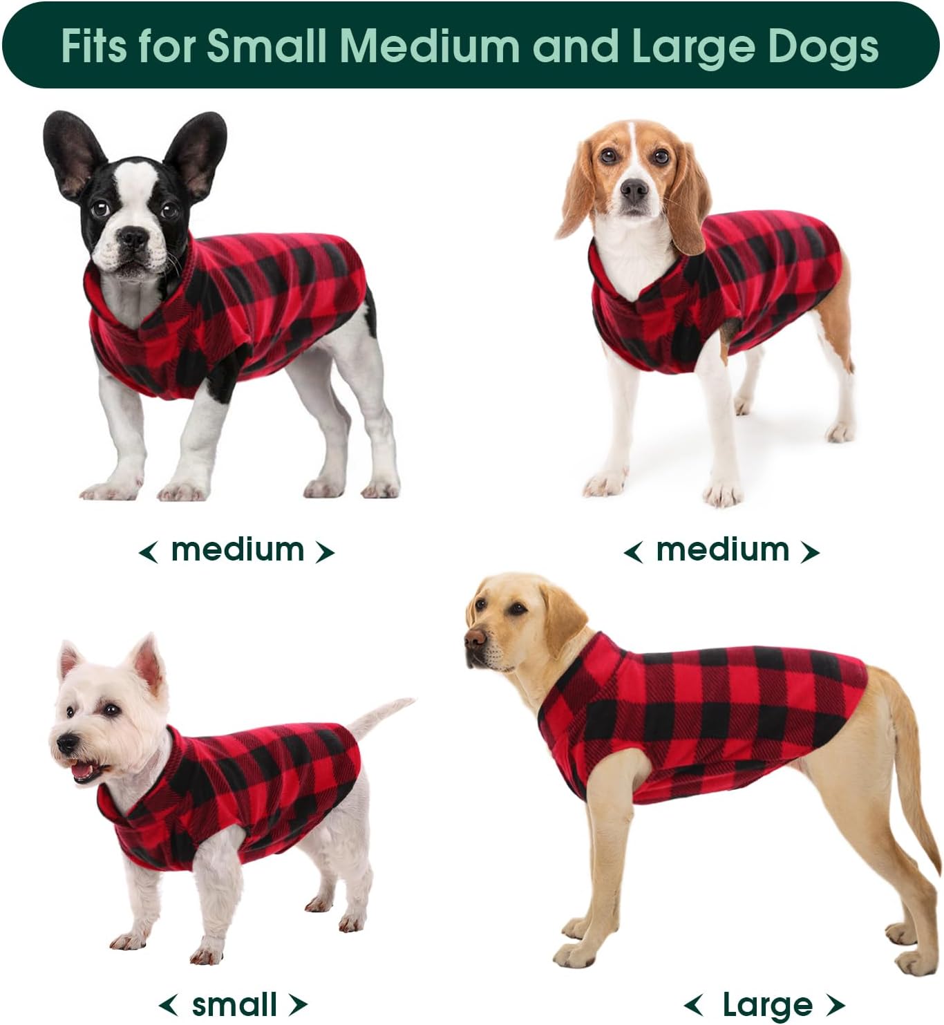 Kuoser Classic Plaid Dog Fleece Vest, Soft Stretch Sweater for Dogs, Red, XS
