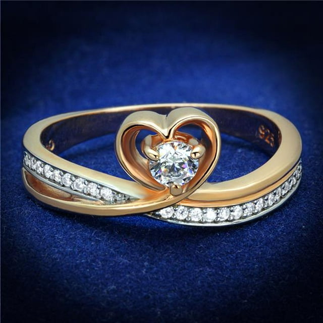 Alamode TS544-7 Women Rose Gold & Rhodium 925 Sterling Silver Ring with AAA Grade CZ in Clear - Size 7