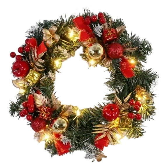 Christmas Light Pine Wreath with Red Fruits Fall Wedding Birthday Halloween Thanksgiving Christmas Holiday Decoration 15.7 inch