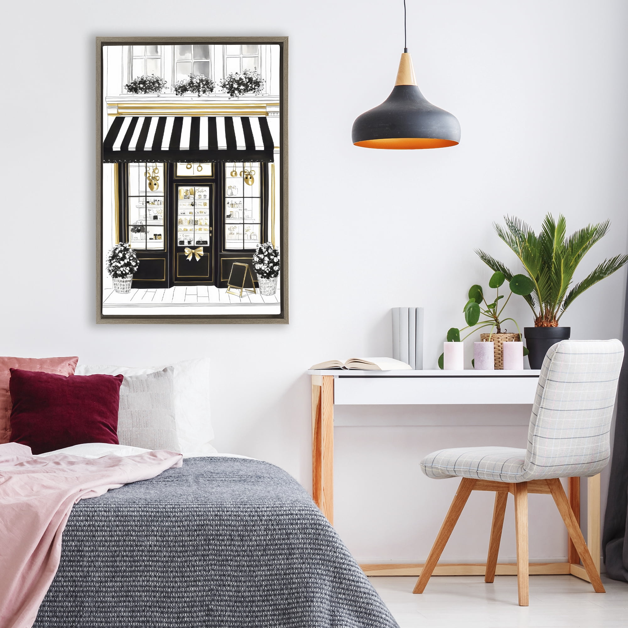 Stupell Industries Paris Storefront Window Display Brown Framed Floater Canvas Wall Art, design by Petal Prints Design