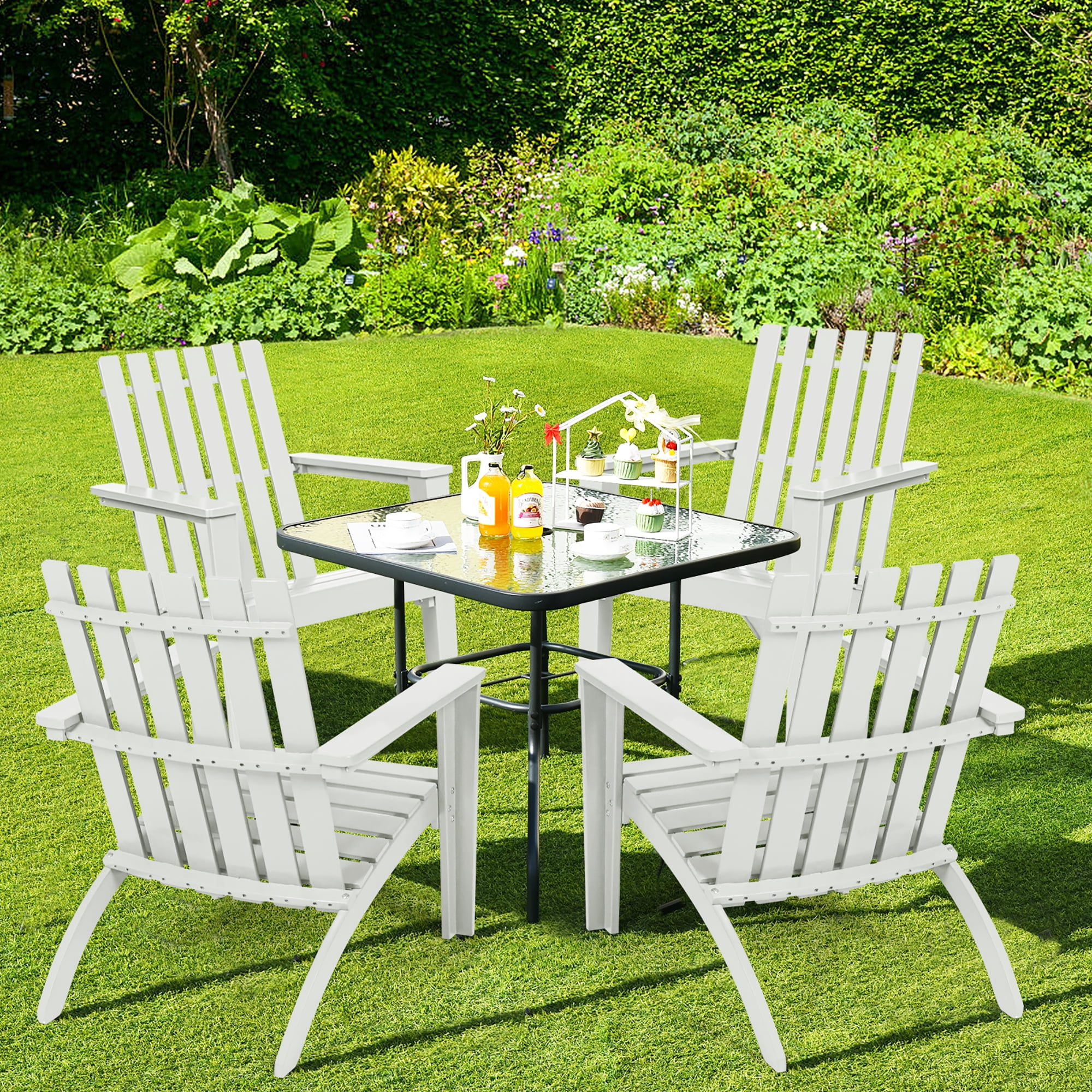 Costway Patio Adirondack Chair Acacia Wood Lounge Armrest Garden Deck White
