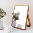 thumbnail image 1 of Espejo de maquillaje de madera de mesa, pequeño espejo redondo rectangular natural cosmético con soporte ajustable decoración de escritorio estética, 1 of 5