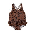 thumbnail image 1 of Seyurigaoka Baby Girl Leopard/Stripe/Cat Face U-shaped Neck Cross Strap Ruffle Swimwear, 1 of 6