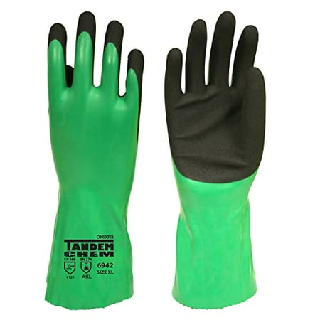 

12-Pack of Cordova 6942XXL Tandem Chem Two-Layer Green/Black Sandy Nitrile Coating Work Gloves 18-Gauge Nylon Liner 12-Inch Length 2X-Large