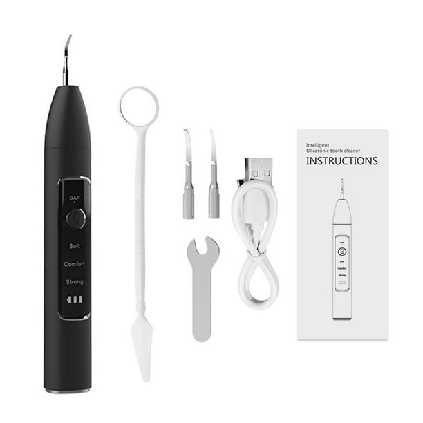 Limpiador de dientes, quitamanchas dentales, 3 modos de funcionamiento, portátil con espejo bucal, Negro