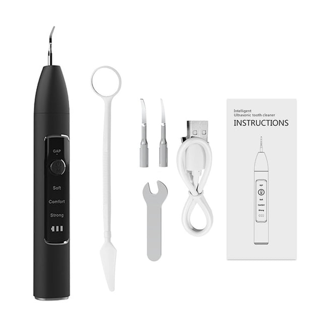 lionlar Tooth Cleaner, Tooth Stain Remover, 3 Working Modes, Portable with Mouth Mirror, Black