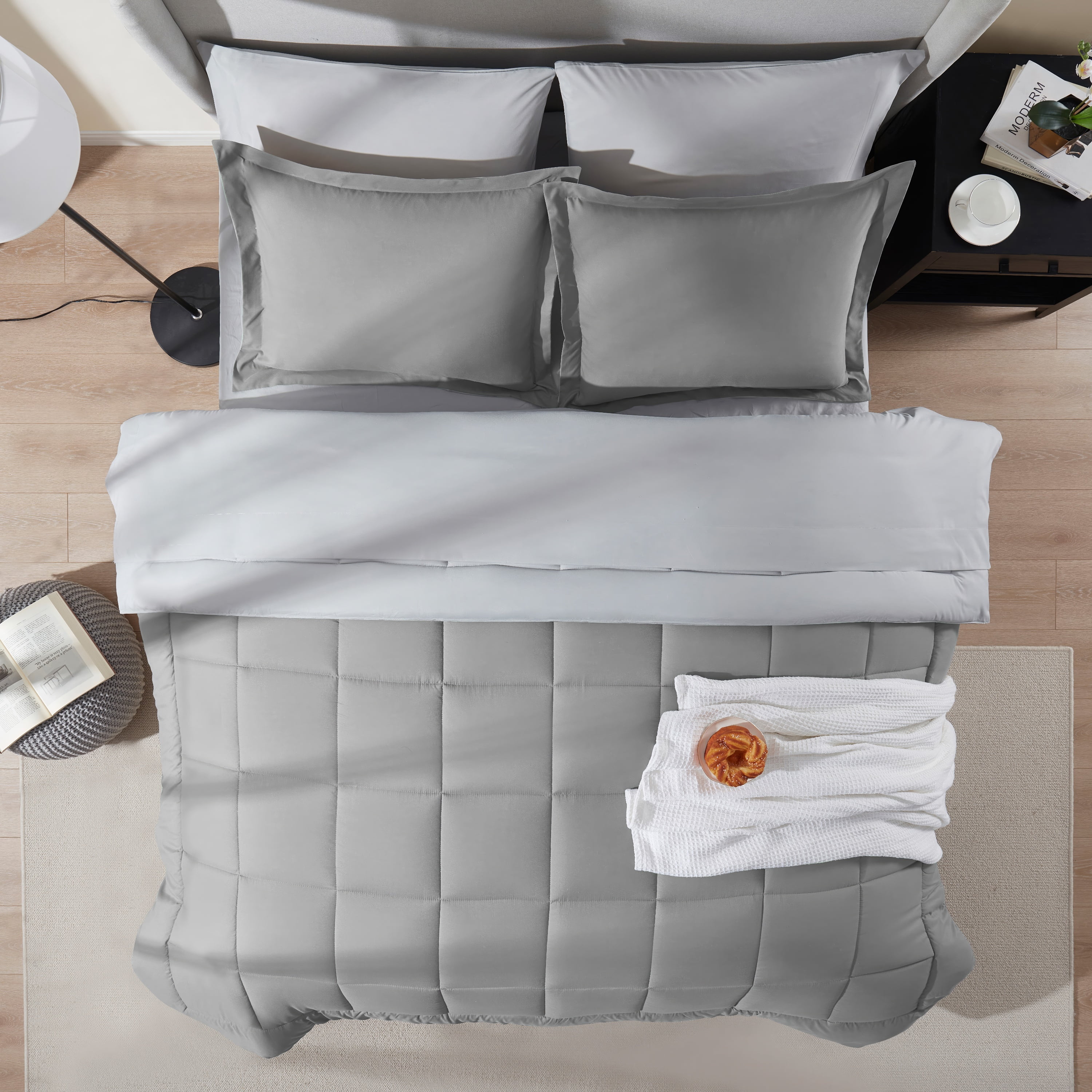 LammaLoe Queen Comforter Set, With Sheets, Reversible Bed In A Bag 7 Piece, Bedding Set, Grey