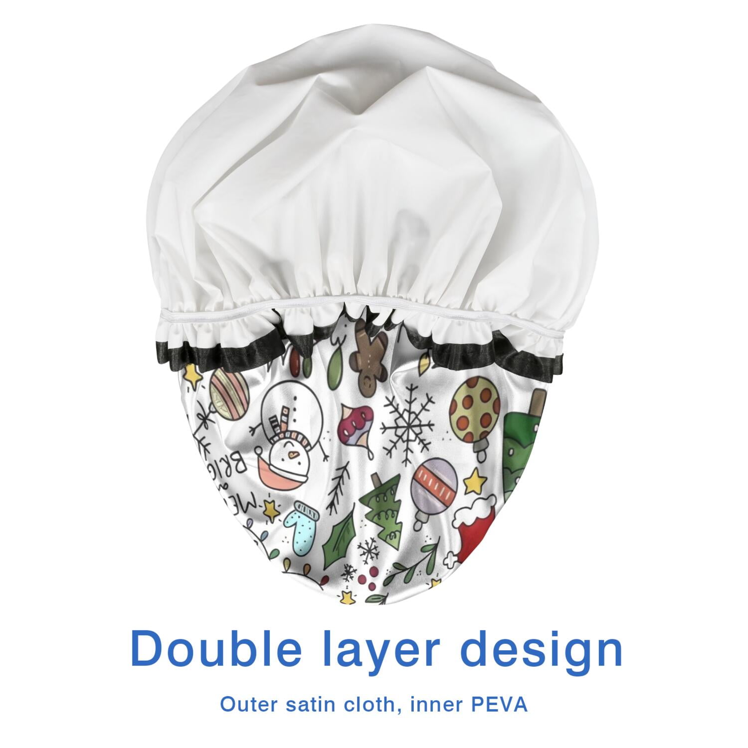 Shower Caps,Multicolor Christmas Pattern Waterproof Shower Cap for Women 4 Pieces,Double Reusable Hair Cover for Shower PEVA Elastic Stretch Hem