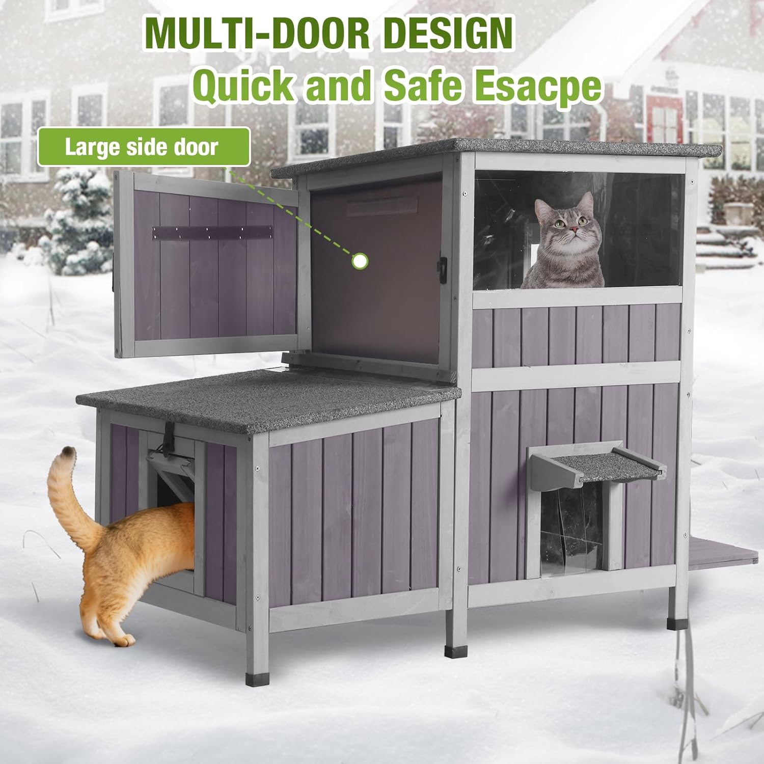 Aivituvin Heated Cat House Outdoor Insulated Liner Cat House with Heated Pad Feral Cat Shelter with Escape Doors Weatherproof