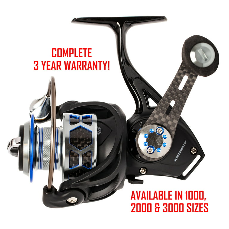 Ardent Bolt Spinning Fishing Reel 3000 size, High Speed 6.2:1 Gear Ratio,  12 lb. / 120 Yard Line Capacity, Carbon Fiber Handle 