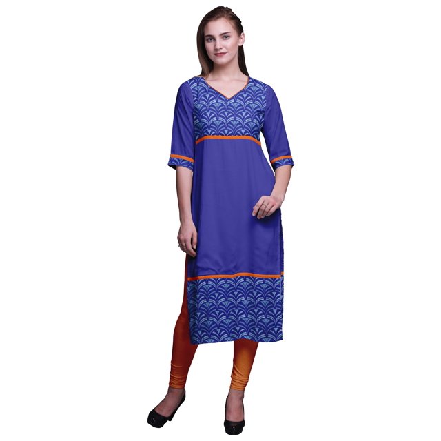 Bimba Panel Kurta Printed Women Straight Kurti Indian Summer Clothing