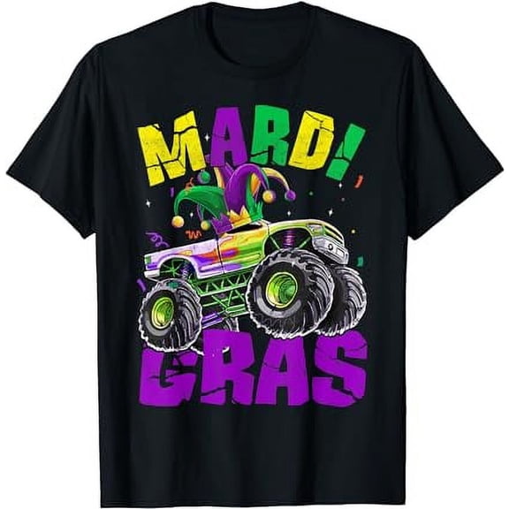 Funny Monster Truck Mardi Gras Carnival Jester Hat Boys Kids T-Shirt