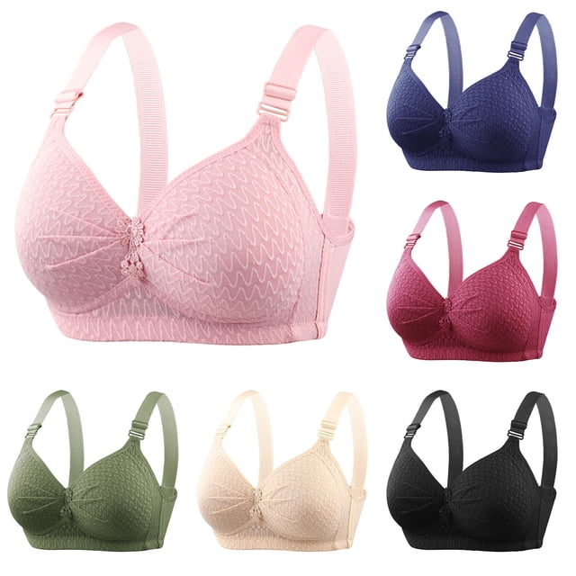 Plus Size Everyday Bras for Women - Middle Aged and Elderly Bras without Steel Rings Large Size Underwear Front Button Style Bra Comfortable Bra - Pink