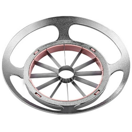 

Round UFO Fruit Cutter 12 Blade Stainless Steel Flying Saucer Slicer Fruit Divider Silver & pink