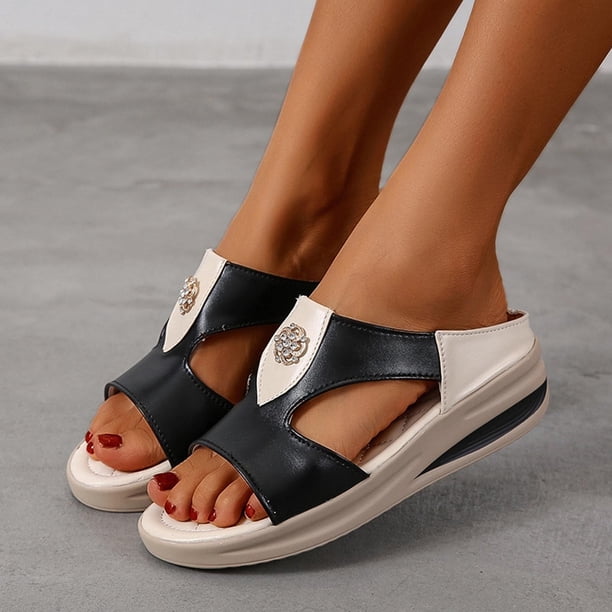 Sandalias de boca de pez de fondo grueso para mujer Sandalias de cuero floral de metal Wmkox8yii ytu5835
